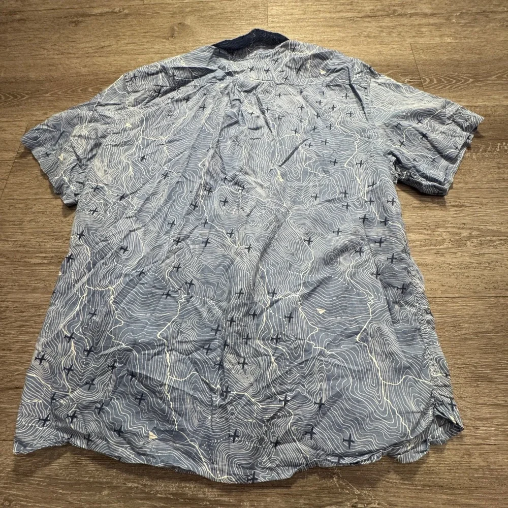Banana Republic Shirt Men XL Blue Topographic Map Cotton Aviation Pilot Heritage